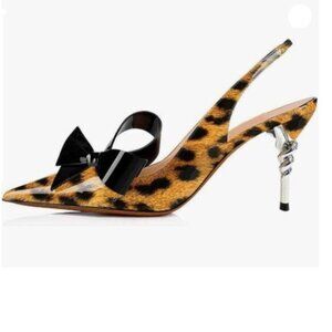 Pointed Leopard Toe Slingback Slip on Dress Pumps Stiletto Mid Heels Shoes